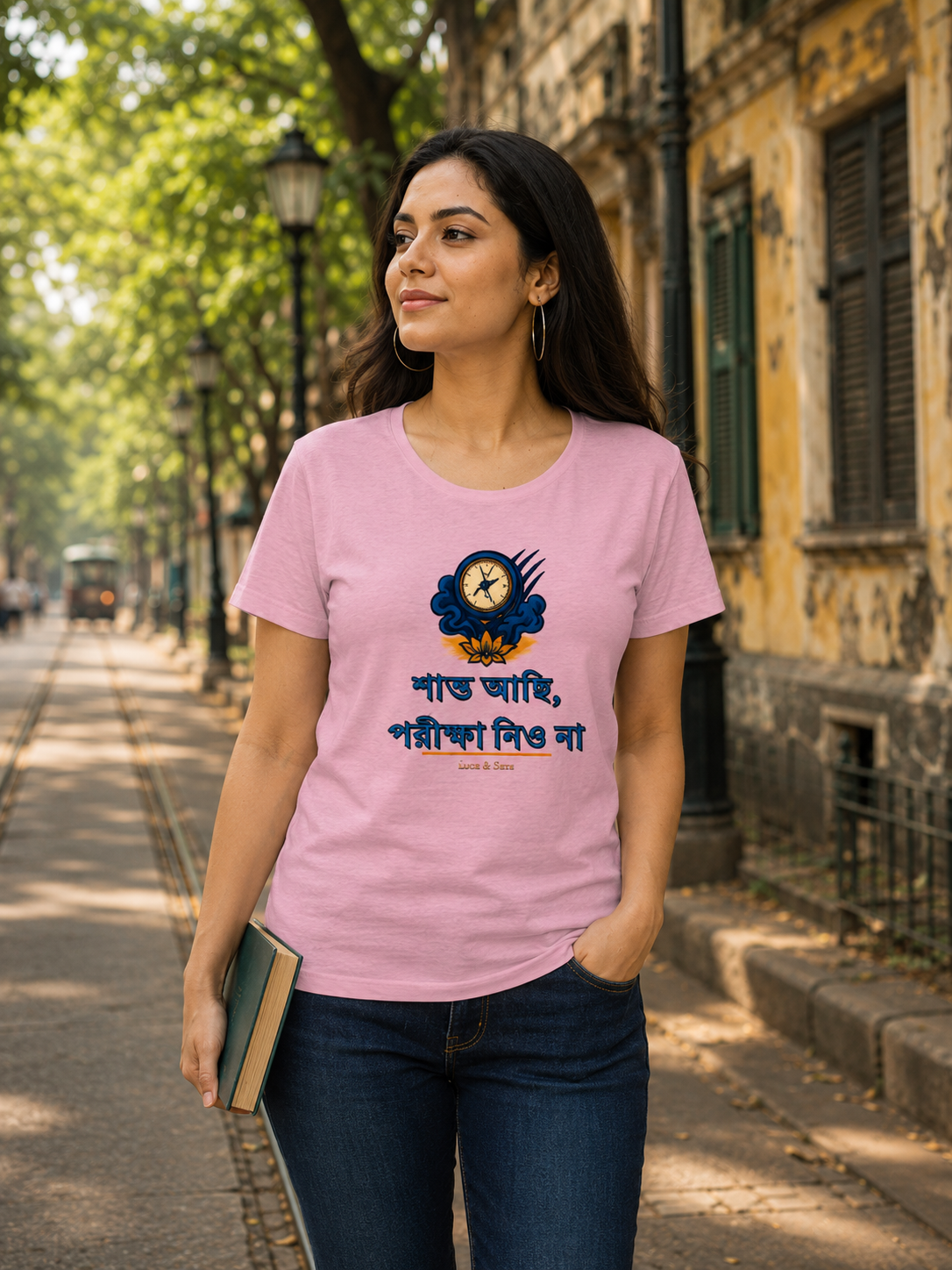 LUCE & SETE GPT mockup 1 - Calm Bengali Statement Classic Graphic T-Shirt for Women | Peaceful Streetwear - 557_9393370464493_womens-classic-t-shirt-100_BENGALI_front_HERO_20260607_182117.png