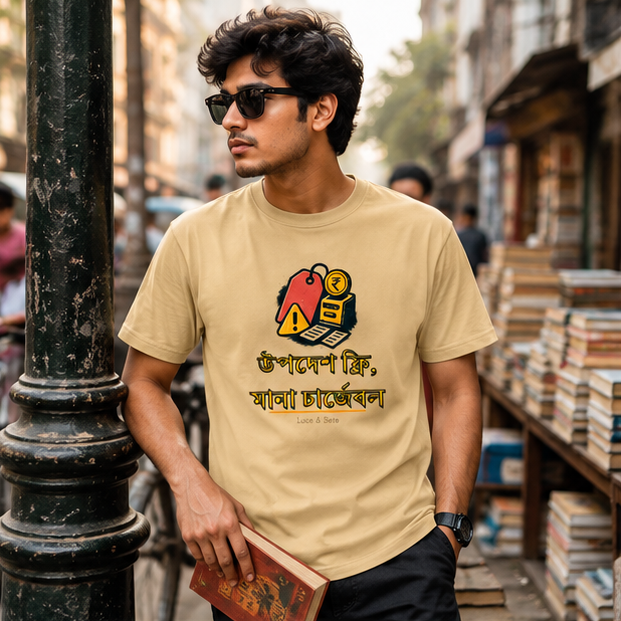 LUCE & SETE GPT mockup 1 - উপদেশ ফ্রি মানা চার্জেবল Classic Graphic T-Shirt for Men | Bengali Sarcasm Streetwear - 557_9393405329645_unisex-classic-crew-t-shirt-90_BENGALI_GRID_20260608_055734_01_row1_col1.png