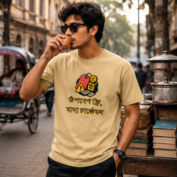 LUCE & SETE GPT mockup 1 - উপদেশ ফ্রি মানা চার্জেবল Classic Graphic T-Shirt for Men | Bengali Sarcasm Streetwear - 557_9393405329645_unisex-classic-crew-t-shirt-90_BENGALI_GRID_20260608_055734_02_row1_col2.png