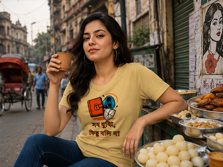 LUCE & SETE GPT mockup 1 - সব বুঝি, কিছু বলি না Classic Graphic T-Shirt for Women | Bengali Attitude Streetwear - 560_9393370366189_womens-classic-t-shirt-98_BENGALI_GRID_20260607_182830_02_row1_col2.png
