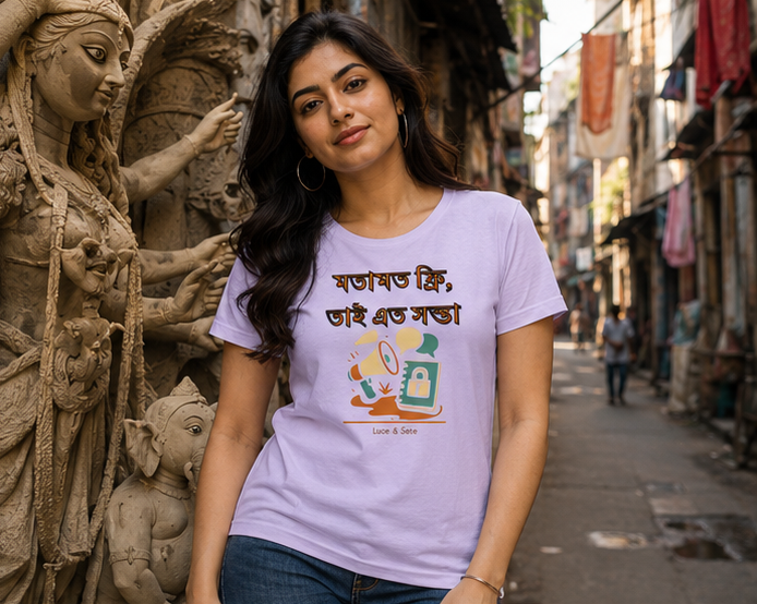 LUCE & SETE GPT mockup 1 - মতামত ফ্রি Witty Bengali Graphic Classic T-Shirt for Women | Sarcasm & Identity - 560_9393370431725_womens-classic-t-shirt-99_BENGALI_GRID_20260607_183156_01_row1_col1.png