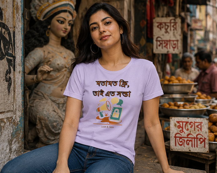 LUCE & SETE GPT mockup 1 - মতামত ফ্রি Witty Bengali Graphic Classic T-Shirt for Women | Sarcasm & Identity - 560_9393370431725_womens-classic-t-shirt-99_BENGALI_GRID_20260607_183156_02_row1_col2.png