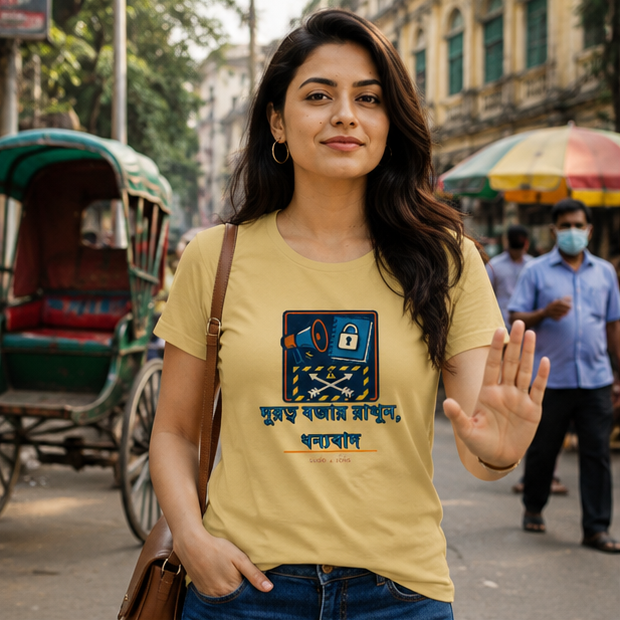 LUCE & SETE GPT mockup 1 - দূরত্ব বজায় রাখুন Social Distance Graphic Classic T-Shirt for Women | Responsible Streetwear - 560_9393379115245_womens-classic-t-shirt-104_BENGALI_GRID_20260607_194714_01_row1_col1.png