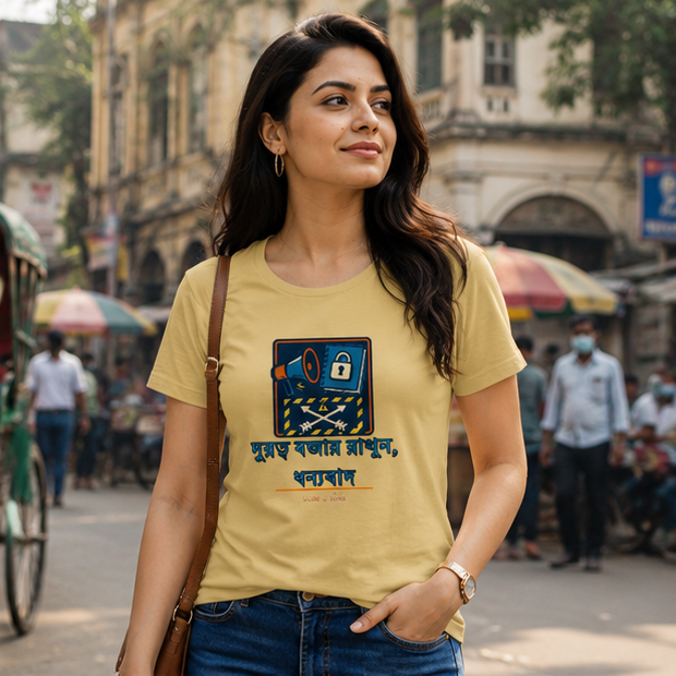 LUCE & SETE GPT mockup 1 - দূরত্ব বজায় রাখুন Social Distance Graphic Classic T-Shirt for Women | Responsible Streetwear - 560_9393379115245_womens-classic-t-shirt-104_BENGALI_GRID_20260607_194714_02_row1_col2.png