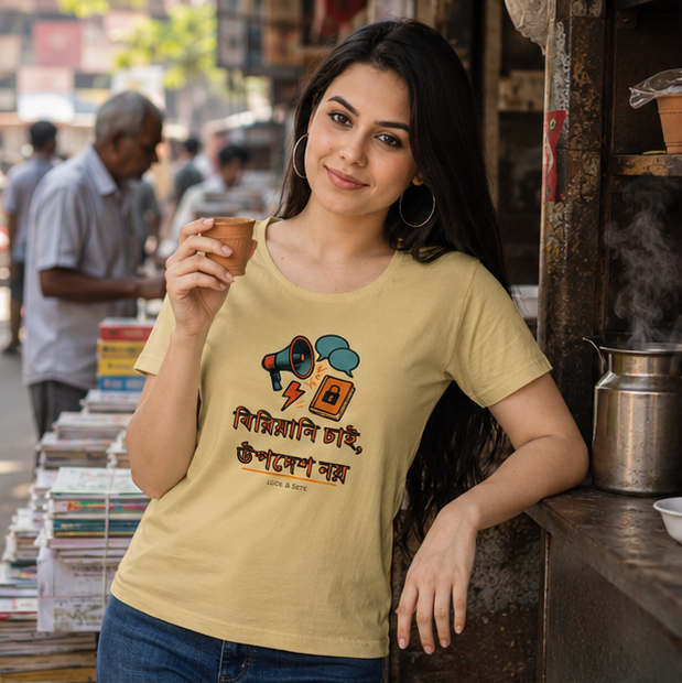 LUCE & SETE GPT mockup 1 - Biryani Chai Bengali Typography Classic Graphic T-Shirt for Women | Humorous Bengali Pride - 560_9393379705069_womens-classic-t-shirt-112_BENGALI_GRID_20260607_201300_01_row1_col1.png