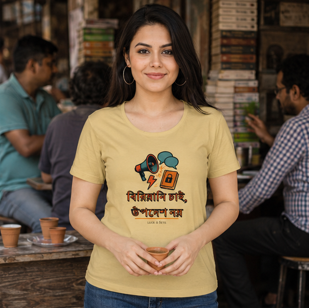 LUCE & SETE GPT mockup 1 - Biryani Chai Bengali Typography Classic Graphic T-Shirt for Women | Humorous Bengali Pride - 560_9393379705069_womens-classic-t-shirt-112_BENGALI_GRID_20260607_201300_02_row1_col2.png