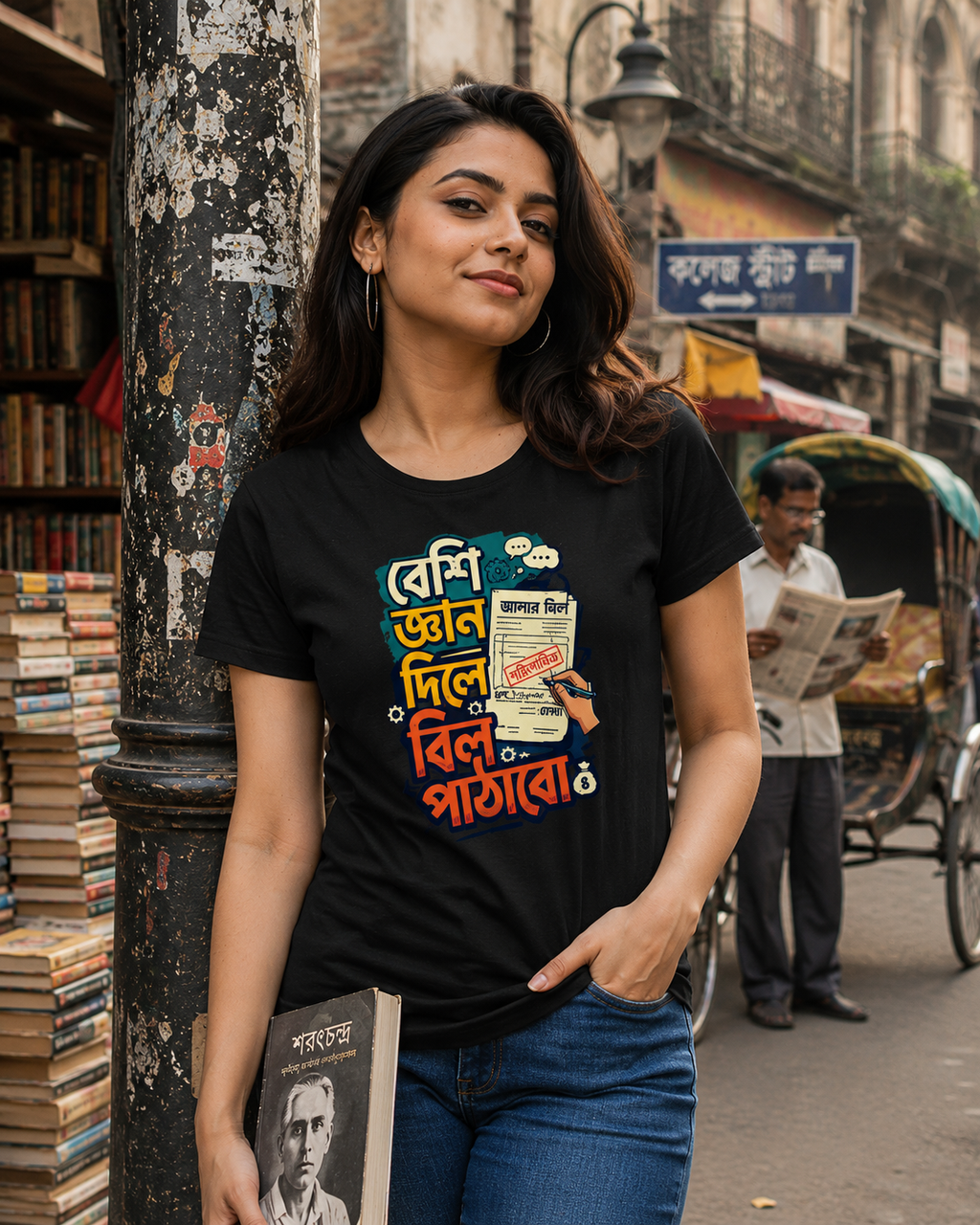 LUCE & SETE GPT mockup 1 - Sarcastic Bengali Statement Classic Graphic T-Shirt for Women | Witty Bengali Streetwear - 567_9395255050477_womens-classic-t-shirt-119_BENGALI_front_HERO_20260609_151829.png