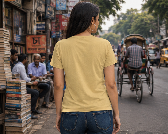 LUCE & SETE GPT mockup 1 - বেশি বোঝো কম জানো Classic Graphic T-Shirt for Women | Bengali Attitude T-Shirt - 575_9393370136813_womens-classic-t-shirt-92_BENGALI_GRID_20260607_184214_03_row2_col1.png