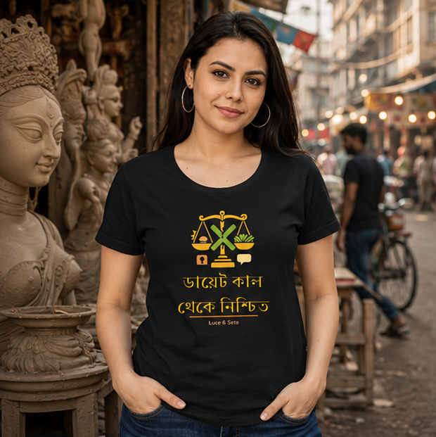 LUCE & SETE GPT mockup 1 - ডায়েট কাল থেকে নিশ্চিত Classic Graphic T-Shirt for Women | Bengali Confidence Streetwear - 579_9393379410157_womens-classic-t-shirt-107_BENGALI_GRID_20260607_201931_01_row1_col1.png