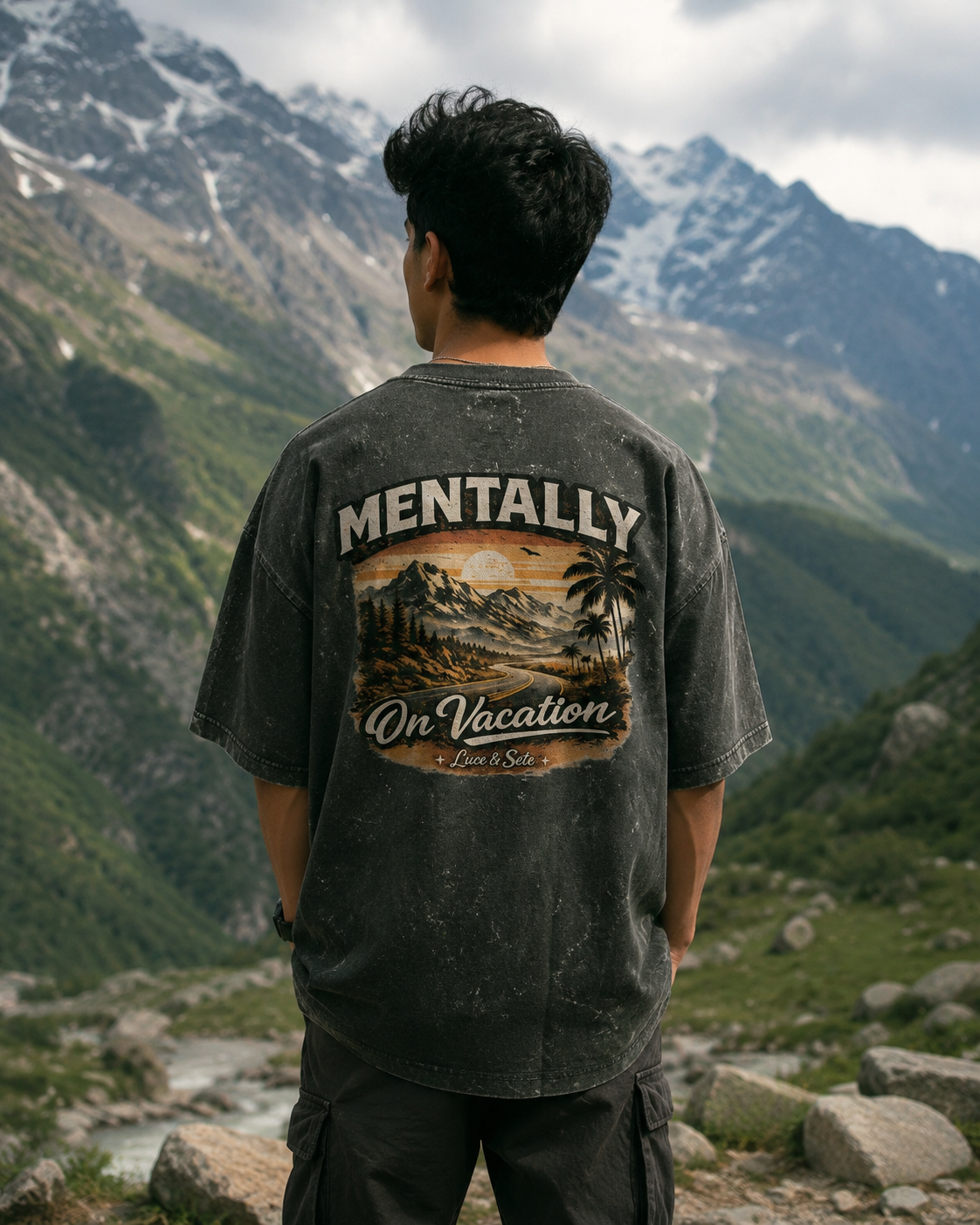 Mentally On Vacation Oversized Acid Wash Graphic T-Shirt for Men & Women | Travel Freedom Streetwear