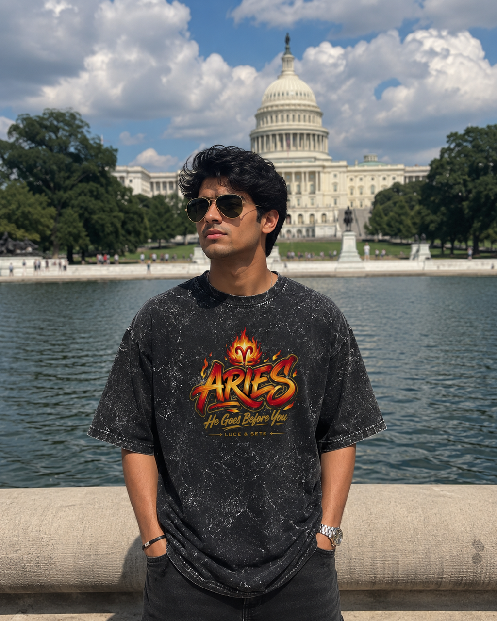 Fiery Aries Zodiac Statement Acid Wash Oversized Graphic T-Shirt for Men & Women | Bold Zodiac Streetwear