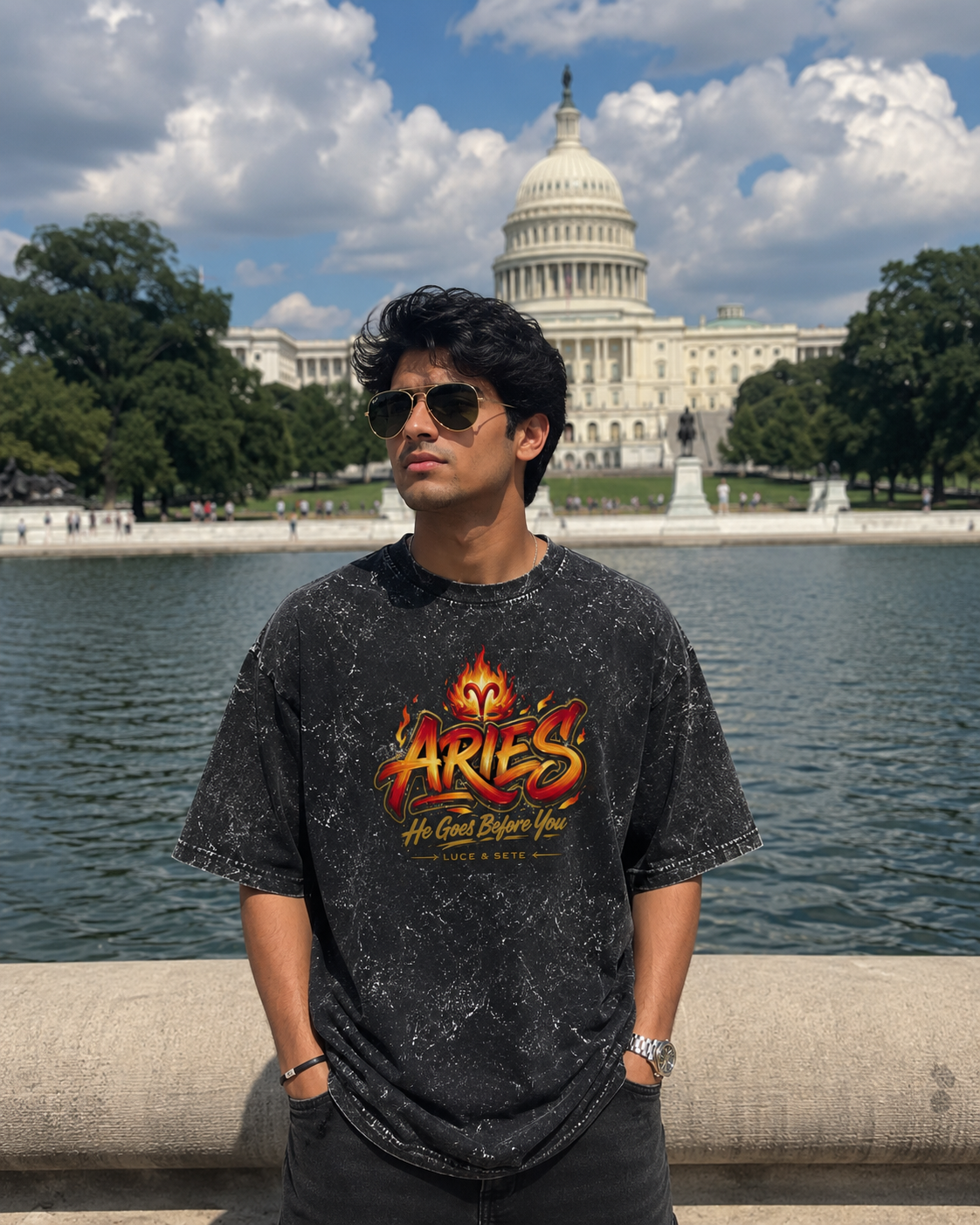 Fiery Aries Zodiac Statement Acid Wash Oversized Graphic T-Shirt for Men & Women | Bold Zodiac Streetwear