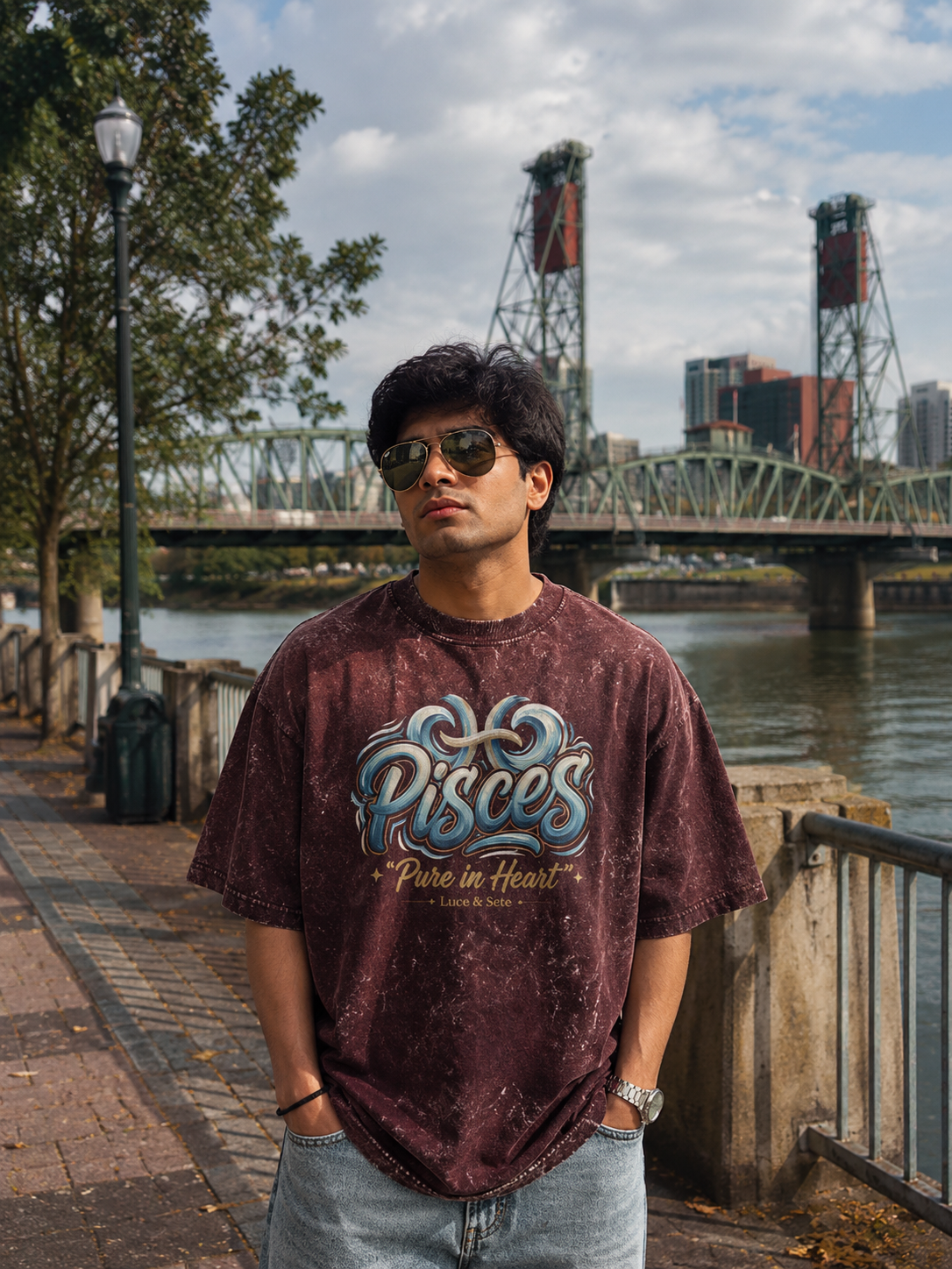 Pisces Pure in Heart Acid Wash Oversized Graphic T-Shirt for Men & Women | Zodiac Streetwear