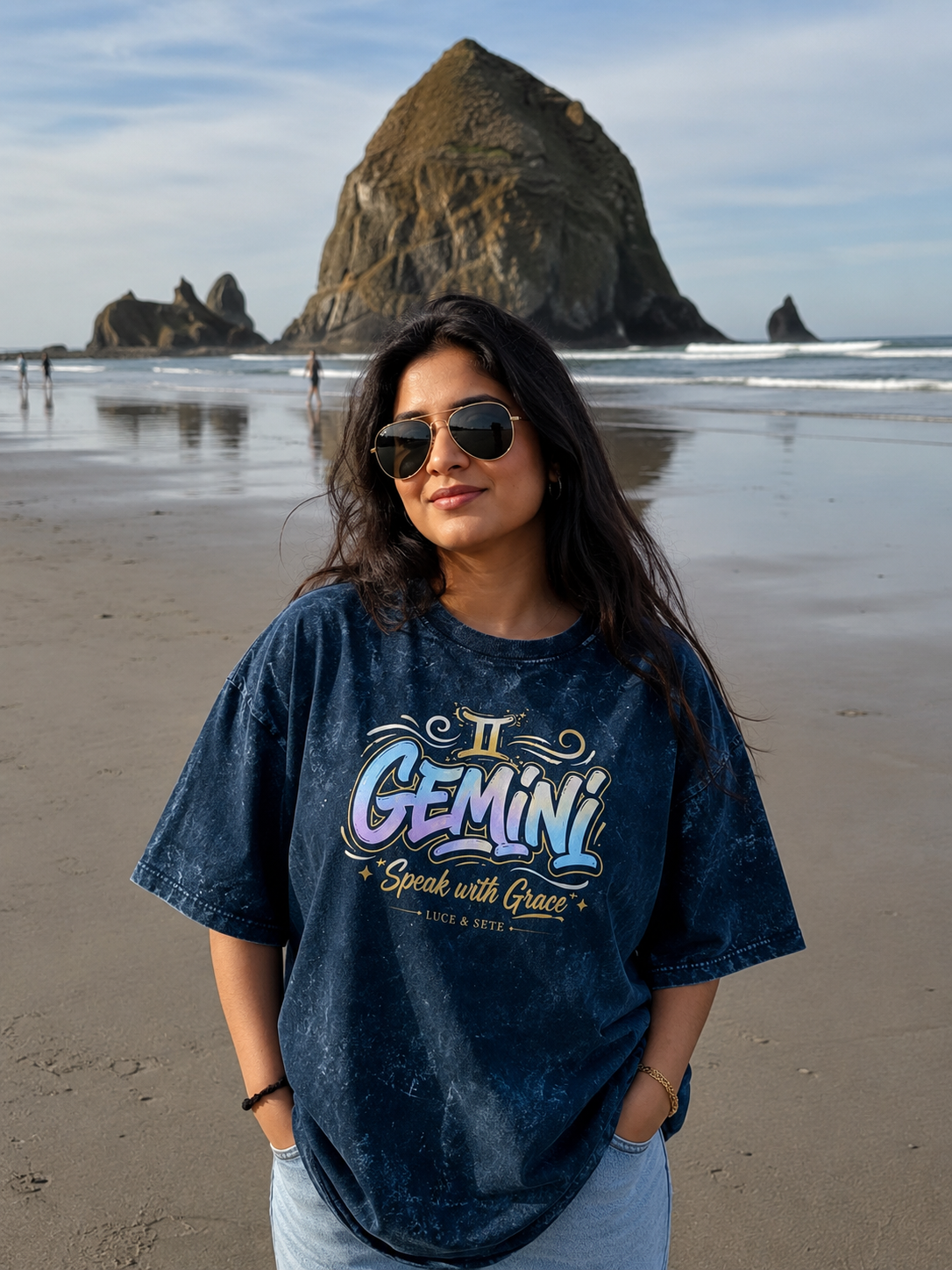 Gemini Speak with Grace Acid Wash Oversized Graphic T-Shirt for Men & Women | Zodiac Confidence Streetwear