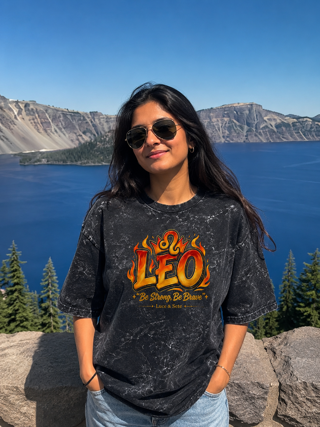 Fiery Leo Zodiac Statement Acid Wash Oversized Graphic T-Shirt for Men & Women | Zodiac Streetwear