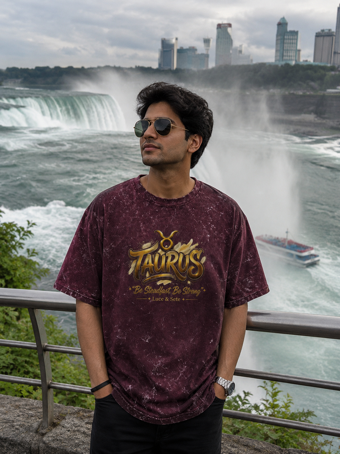 Taurus Zodiac Strength Acid Wash Oversized Graphic T-Shirt for Men & Women | Zodiac Streetwear