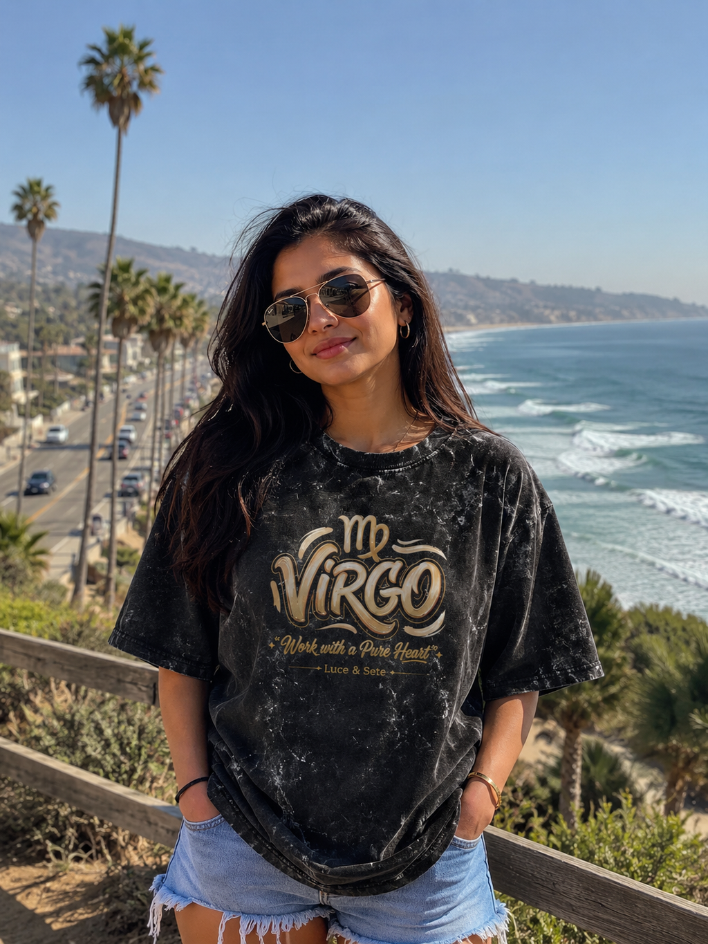 Virgo Work with a Pure Heart Acid Wash Oversized Graphic T-Shirt for Men & Women | Zodiac Streetwear