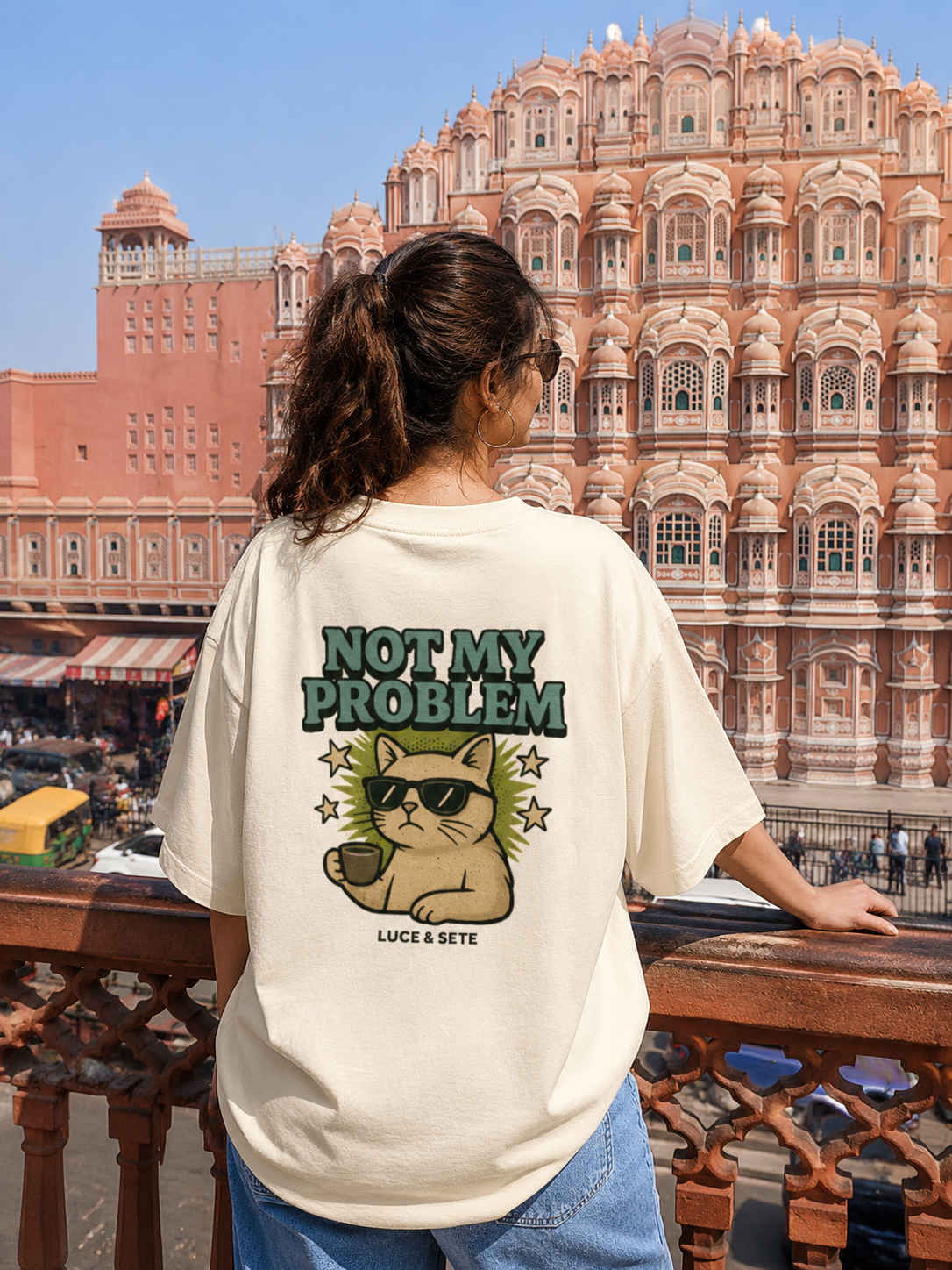 Not My Problem Cool Cat Statement Oversized Graphic T-Shirt for Men & Women | Sarcasm Streetwear