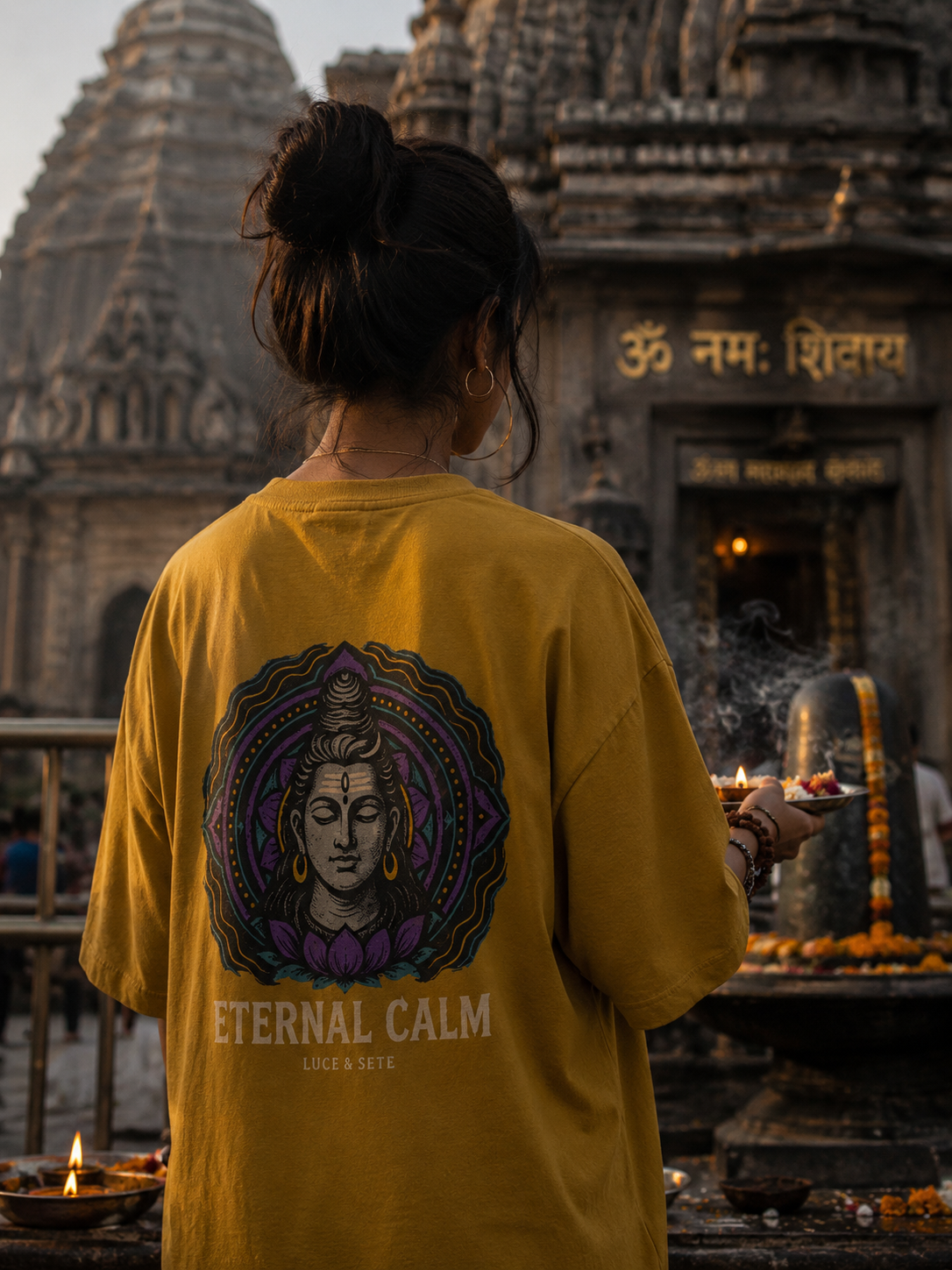 Oversized Mustard Yellow Eternal Calm Spiritual Graphic Oversized T-Shirt for Men & Women | Meditative Streetwear