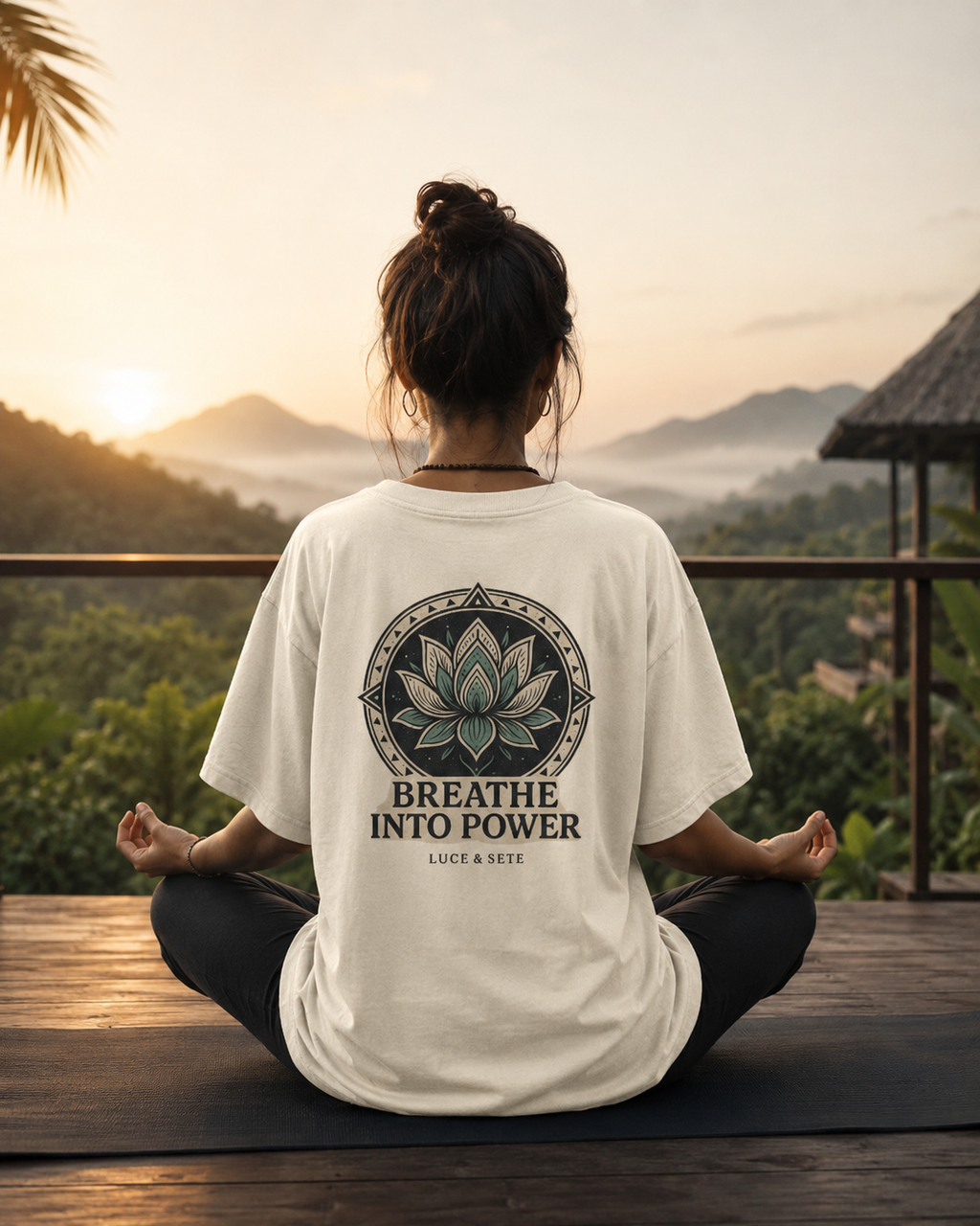Oversized Statement T-Shirt with Lotus Mandala & Breathe Into Power Quote for Men & Women | Spiritual Streetwear