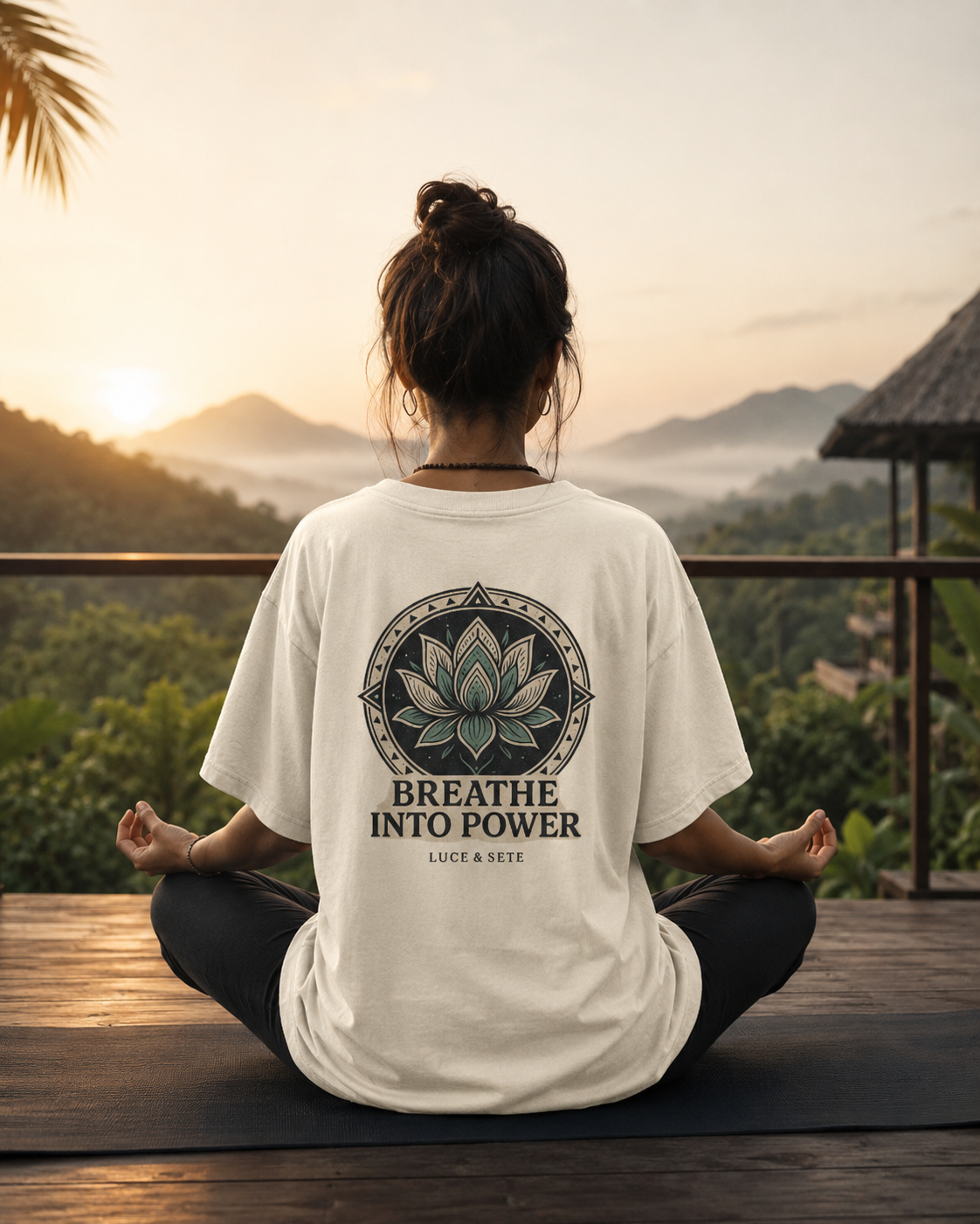 Oversized Statement T-Shirt with Lotus Mandala & Breathe Into Power Quote for Men & Women | Spiritual Streetwear
