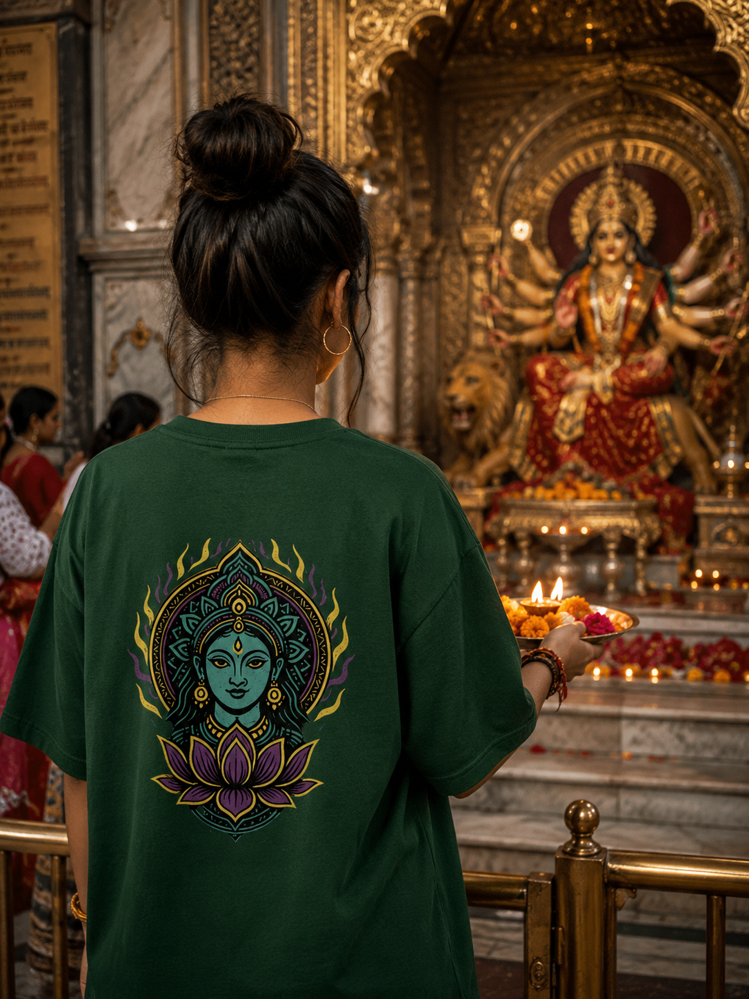 Oversized Spiritual Goddess Oversized Graphic T-Shirt with Lotus Flame Art for Men & Women | Spiritual Streetwear