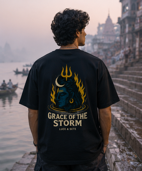 Grace of the Storm Oversized Statement Oversized Graphic T-Shirt for Men & Women | Spiritual Streetwear