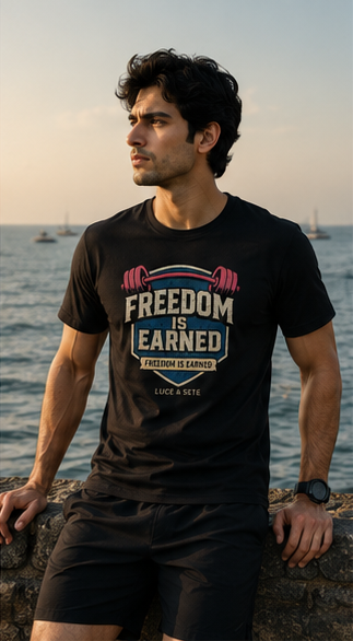LUCE & SETE GPT mockup 3 - Freedom Is Earned Graphic T-Shirt for Men & Women | Empowerment Streetwear - mockup_001_03_row1_col3_ChatGPT Image May 28, 2026, 11_19_35 PM.png