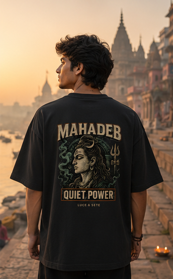 Mahadev Quiet Power Oversized Graphic T-Shirt for Men & Women | Spiritual Streetwear