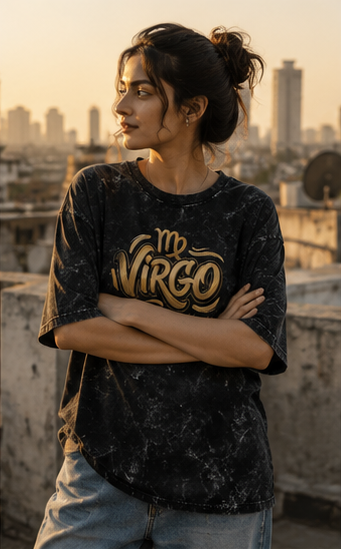 Virgo Work with a Pure Heart Acid Wash Oversized Graphic T-Shirt for Men & Women | Zodiac Streetwear