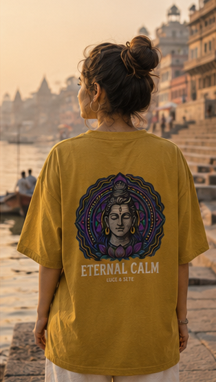 Oversized Mustard Yellow Eternal Calm Spiritual Graphic Oversized T-Shirt for Men & Women | Meditative Streetwear