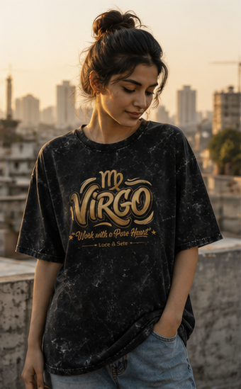 Virgo Work with a Pure Heart Acid Wash Oversized Graphic T-Shirt for Men & Women | Zodiac Streetwear