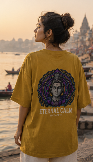Oversized Mustard Yellow Eternal Calm Spiritual Graphic Oversized T-Shirt for Men & Women | Meditative Streetwear