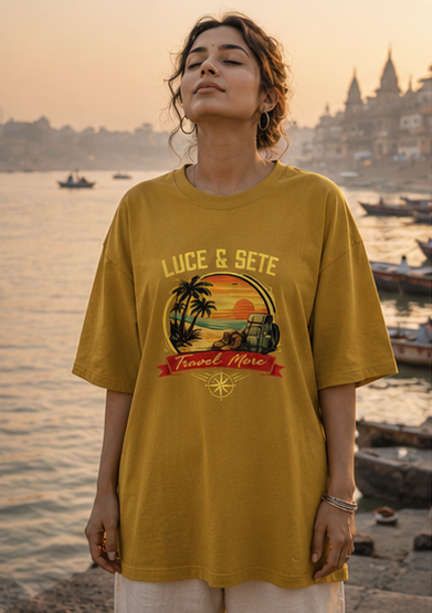 Oversized Mustard Yellow Eternal Calm Spiritual Graphic Oversized T-Shirt for Men & Women | Meditative Streetwear