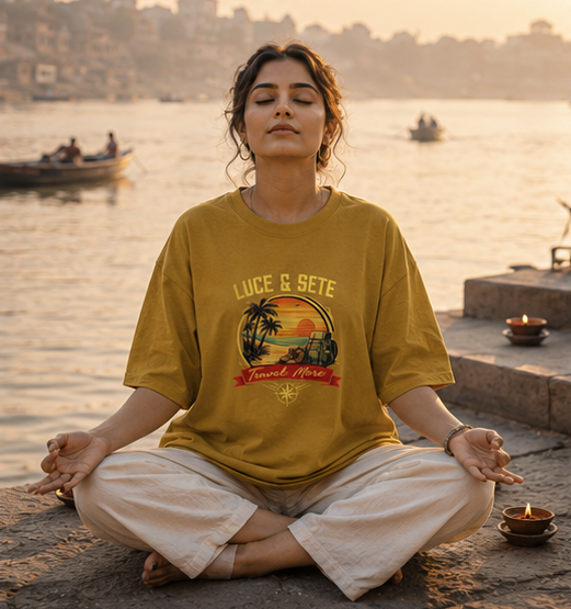 Oversized Mustard Yellow Eternal Calm Spiritual Graphic Oversized T-Shirt for Men & Women | Meditative Streetwear