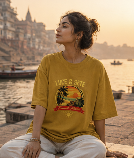 Oversized Mustard Yellow Eternal Calm Spiritual Graphic Oversized T-Shirt for Men & Women | Meditative Streetwear
