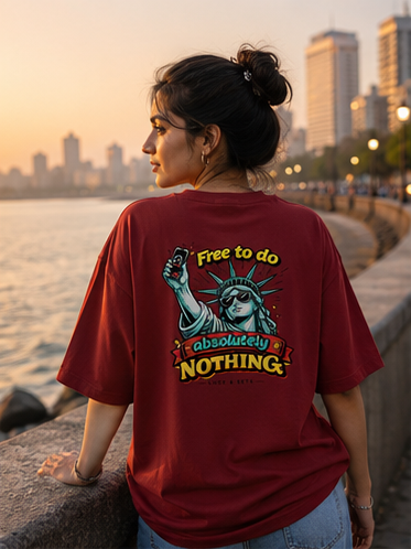 LUCE & SETE GPT mockup 1 - Free to Do Absolutely Nothing Oversized Graphic T-Shirt for Men & Women | Carefree Travel Streetwear - mockup_003_01_row1_col1_ChatGPT Image May 28, 2026, 03_05_59 PM.png