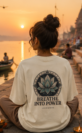 Oversized Statement T-Shirt with Lotus Mandala & Breathe Into Power Quote for Men & Women | Spiritual Streetwear