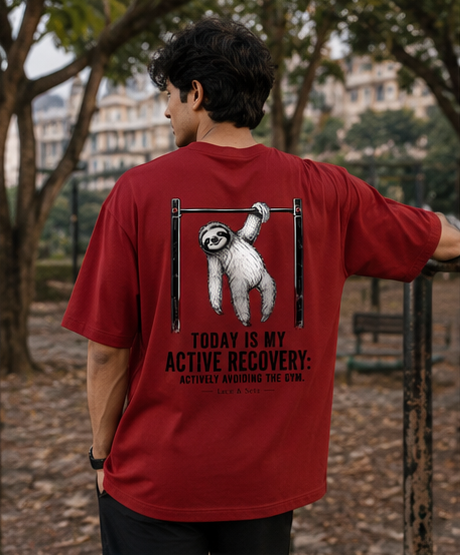 Active Recovery Humor Oversized Graphic T-Shirt for Men & Women | Gym Avoidance Streetwear