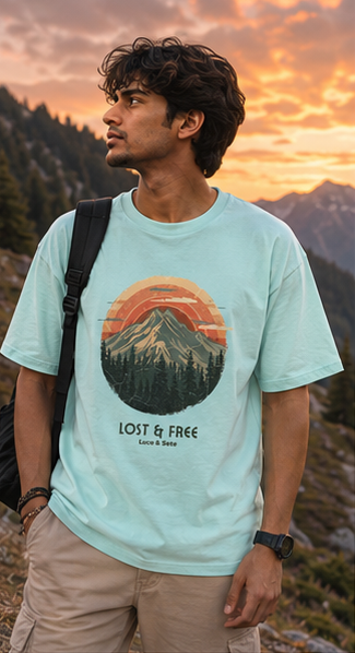 LUCE & SETE GPT mockup 1 - Lost & Free Mountain Adventure Graphic T-Shirt for Men & Women | Travel Streetwear - mockup_004_01_row1_col1_ChatGPT Image May 28, 2026, 07_08_44 PM.png