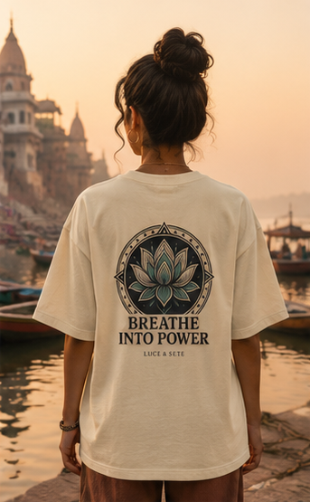 Oversized Statement T-Shirt with Lotus Mandala & Breathe Into Power Quote for Men & Women | Spiritual Streetwear