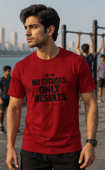 No Excuses Only Results Fitness Statement Premium Graphic T-Shirt for Men & Women | Discipline Streetwear