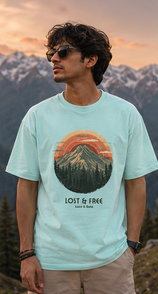 LUCE & SETE GPT mockup 2 - Lost & Free Mountain Adventure Graphic T-Shirt for Men & Women | Travel Streetwear - mockup_004_02_row1_col2_ChatGPT Image May 28, 2026, 07_08_44 PM.png