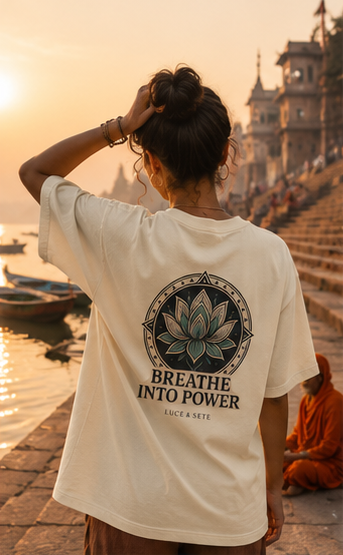 Oversized Statement T-Shirt with Lotus Mandala & Breathe Into Power Quote for Men & Women | Spiritual Streetwear