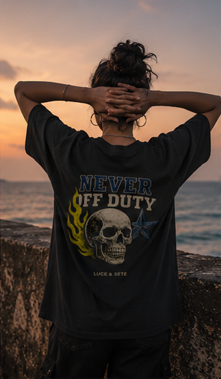 Never Off Duty Skull Oversized Graphic T-Shirt for Men & Women | Empowerment Streetwear