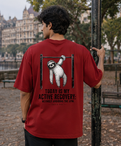 Active Recovery Humor Oversized Graphic T-Shirt for Men & Women | Gym Avoidance Streetwear