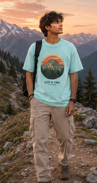 LUCE & SETE GPT mockup 3 - Lost & Free Mountain Adventure Graphic T-Shirt for Men & Women | Travel Streetwear - mockup_004_03_row1_col3_ChatGPT Image May 28, 2026, 07_08_44 PM.png