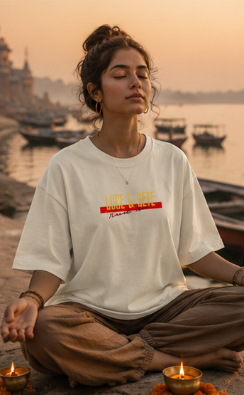 Oversized Statement T-Shirt with Lotus Mandala & Breathe Into Power Quote for Men & Women | Spiritual Streetwear