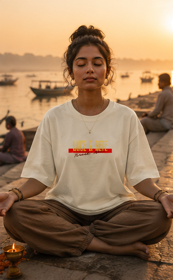 Oversized Statement T-Shirt with Lotus Mandala & Breathe Into Power Quote for Men & Women | Spiritual Streetwear