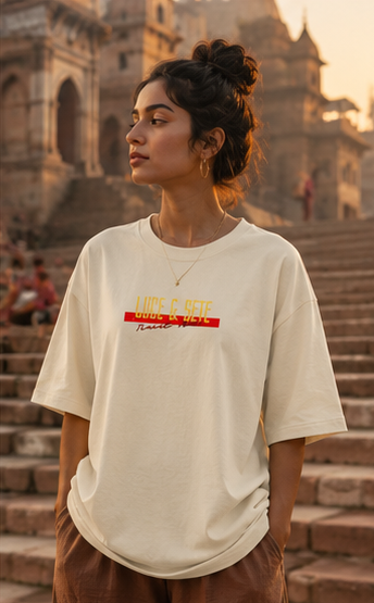 Oversized Statement T-Shirt with Lotus Mandala & Breathe Into Power Quote for Men & Women | Spiritual Streetwear